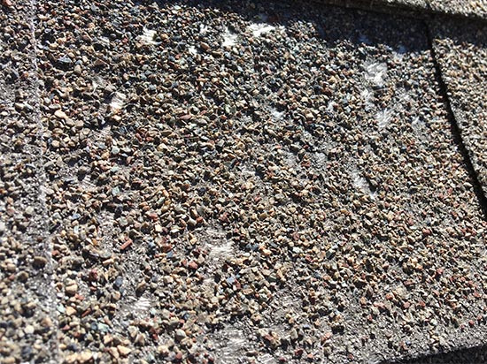 a worn out roof with missing granules on asphalt shingles